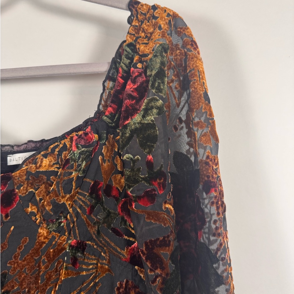 Baltic Born Women Maxi Dress SMALL Velvet Burnout Milkmaid Renaissance Smocked - Picture 4 of 16